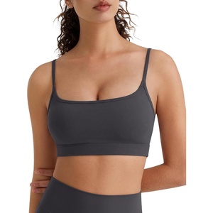image:imageG4Free BareFeel Non Padded Adjustable Spaghetti Strap Sports Bra for Women  Scoop Neck Wireless Yoga Workout Crop TankDark Gray