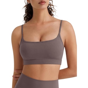 image:imageG4Free BareFeel Non Padded Adjustable Spaghetti Strap Sports Bra for Women  Scoop Neck Wireless Yoga Workout Crop TankTaupe