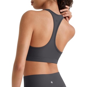 image:imageG4Free BareFeel Non Padded Racerback Sports Bra for Women  Scoop Neck Workout Tank Top Casual Yoga GymDark Gray