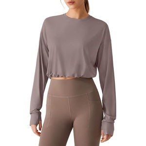 image:imageG4Free Lightbreeze Drawstring Hem UPF 50 Sun Shirts Women  Crop Long Sleeve Workout Tops Quick Dry Running HikingGray Lilac