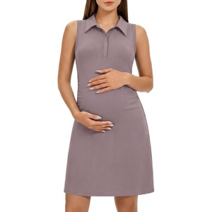 image:imageG4Free Maternity Tennis Dress UPF 50 Pregnancy Golf Dresses Button Front Polo Shirt Casual SummerGray Lilac