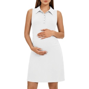 image:imageG4Free Maternity Tennis Dress UPF 50 Pregnancy Golf Dresses Button Front Polo Shirt Casual SummerPure White