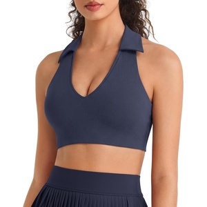 image:imageG4Free BareFeel Polo Collared Padded Sports Bra for Women V Neck Racerback Tennis Golf Tank TopsDark Navy